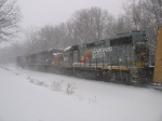 CSX 2667 following through the flying snow